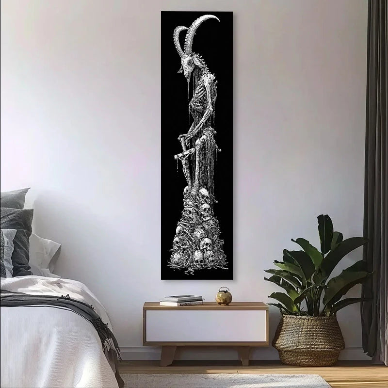 VIKAMA Dark Goat Skeleton Long Tapestry, Gothic-Style Rotting Skeleton Wall Hanging, Hallway Decorative Backdrop