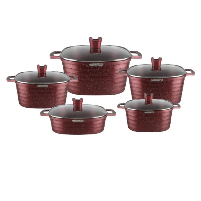 Square pot 10-piece set non-stick pan aluminum die-cast pot set horizontal stripe square soup pot