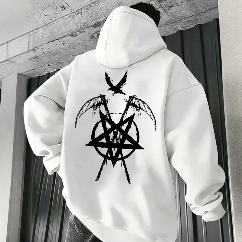 2025 Trendy Mens Hooded Sweatshirts Satan Pentagram Print Autumn Winter Casual Sportswear Urban Fashion Hoodies Male Top Outwear