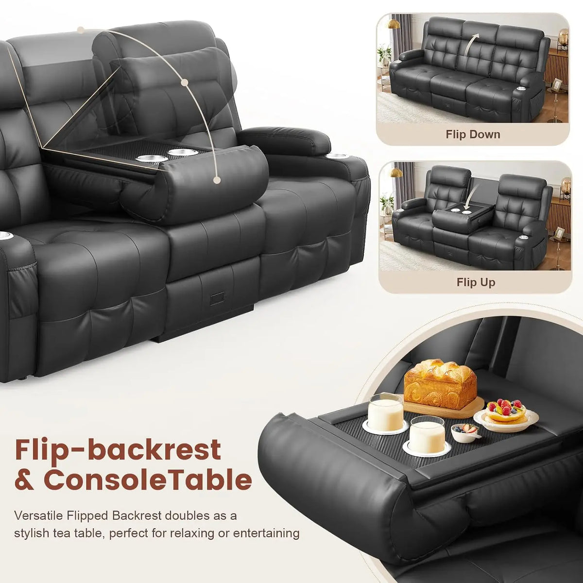 Recliner Sofa, Massage Reclining Sofa 3 Seater Sets Heavy Weight Capacity, RV Loveseat Couch Clearance with Flip Back, Custom