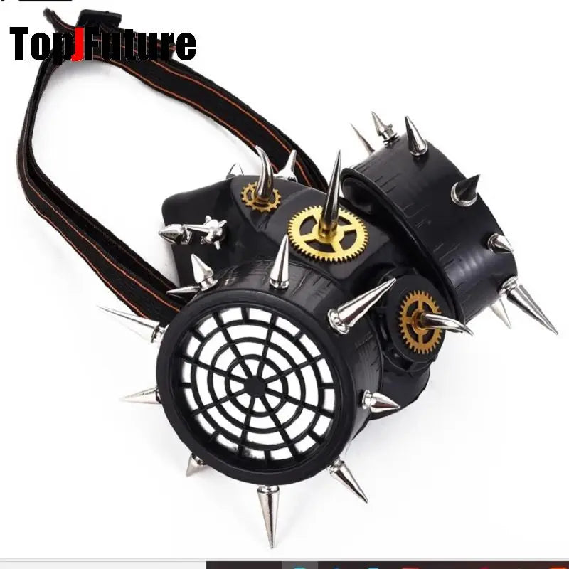 Locomotive Subculture Y2K Girls Mask Punk PU Leather Chain Mask Men's and Women's Fashion Decoration Visor Personality Face Mask