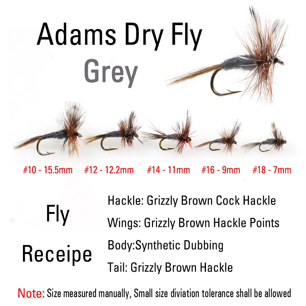 ICERIO  6pcs #10 - #18 Yellow / Grey Adams Dry Flies Caddis Midge Adult Mayfly Trout Fishing Lure Bait