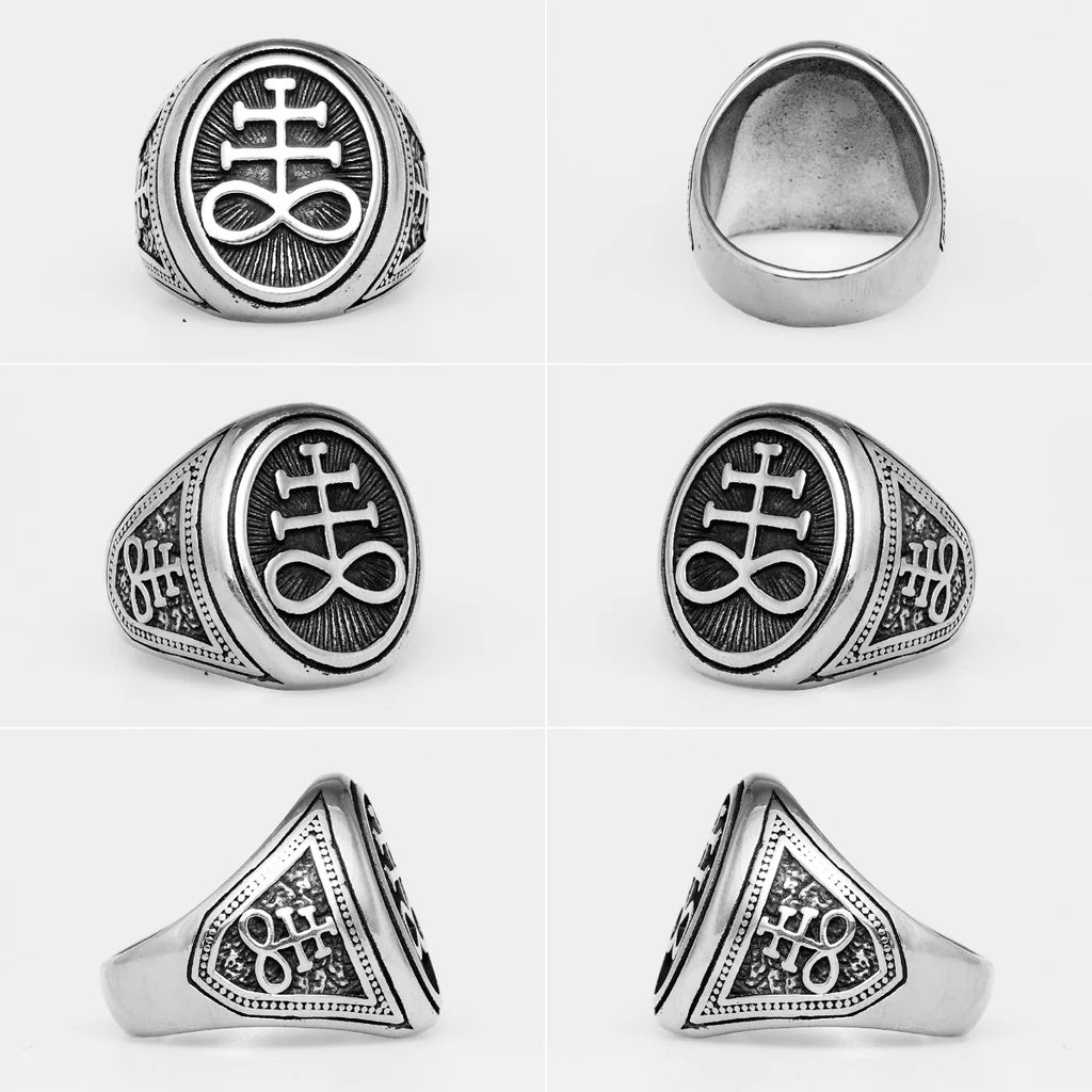 Vintage Lucifer Satan Stainless Steel Mens Rings Gothic Unique Punk  for Male Boyfriend Biker Jewelry Creativity Gift Wholesale