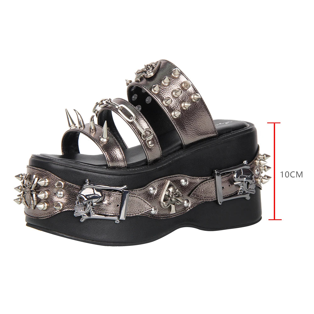 2026 New Product Lolita Heavy Industry Rivet Decorative High Heels Sweet Retro Lolita Gothic Style Sponge Slippers