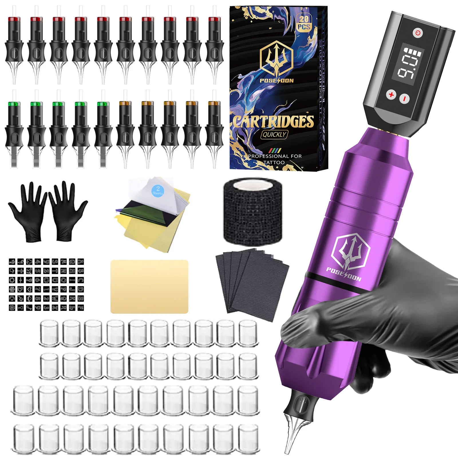 Tattoo Kit POSEIDON V5 Beautiful Tattoo Pen Kit For Permanent Makeup Tattoo Machine Kit Hot Tattoo Power Supply Tattoo Gun Kit