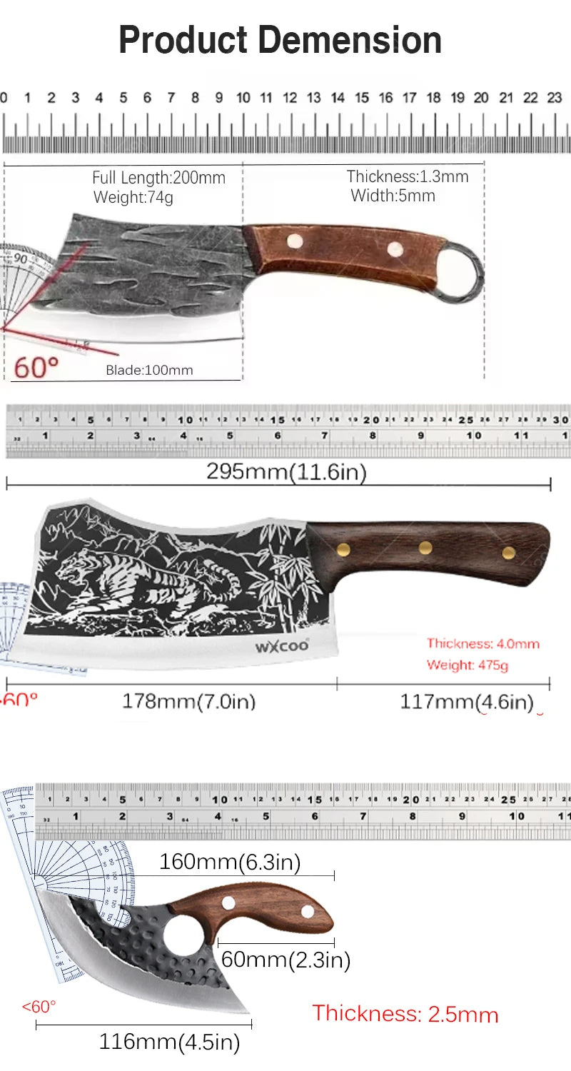 WXCOO Forged Butcher Knife Kitchen Chef Knife Stainless Steel Utility Knife Multifunctioanl Wooden Handle Fruit Slicing Househol