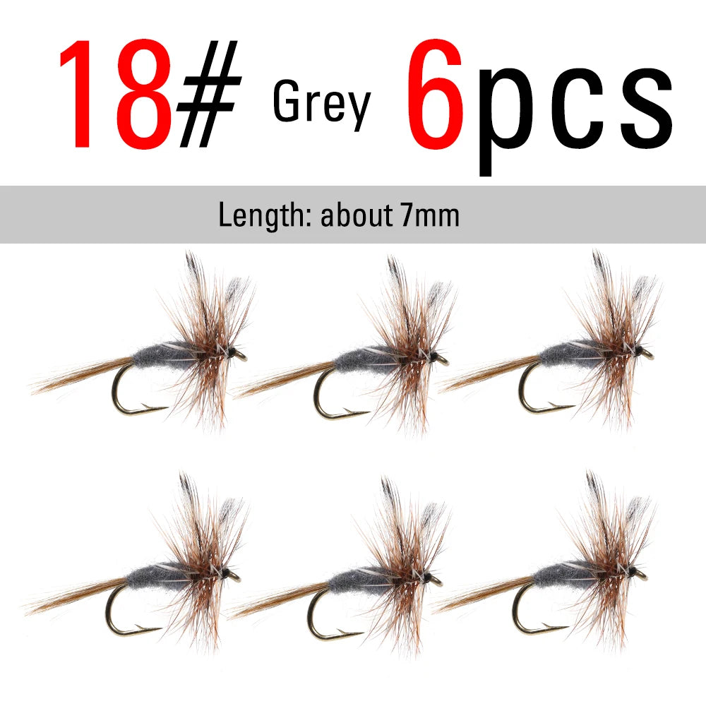 ICERIO  6pcs #10 - #18 Yellow / Grey Adams Dry Flies Caddis Midge Adult Mayfly Trout Fishing Lure Bait