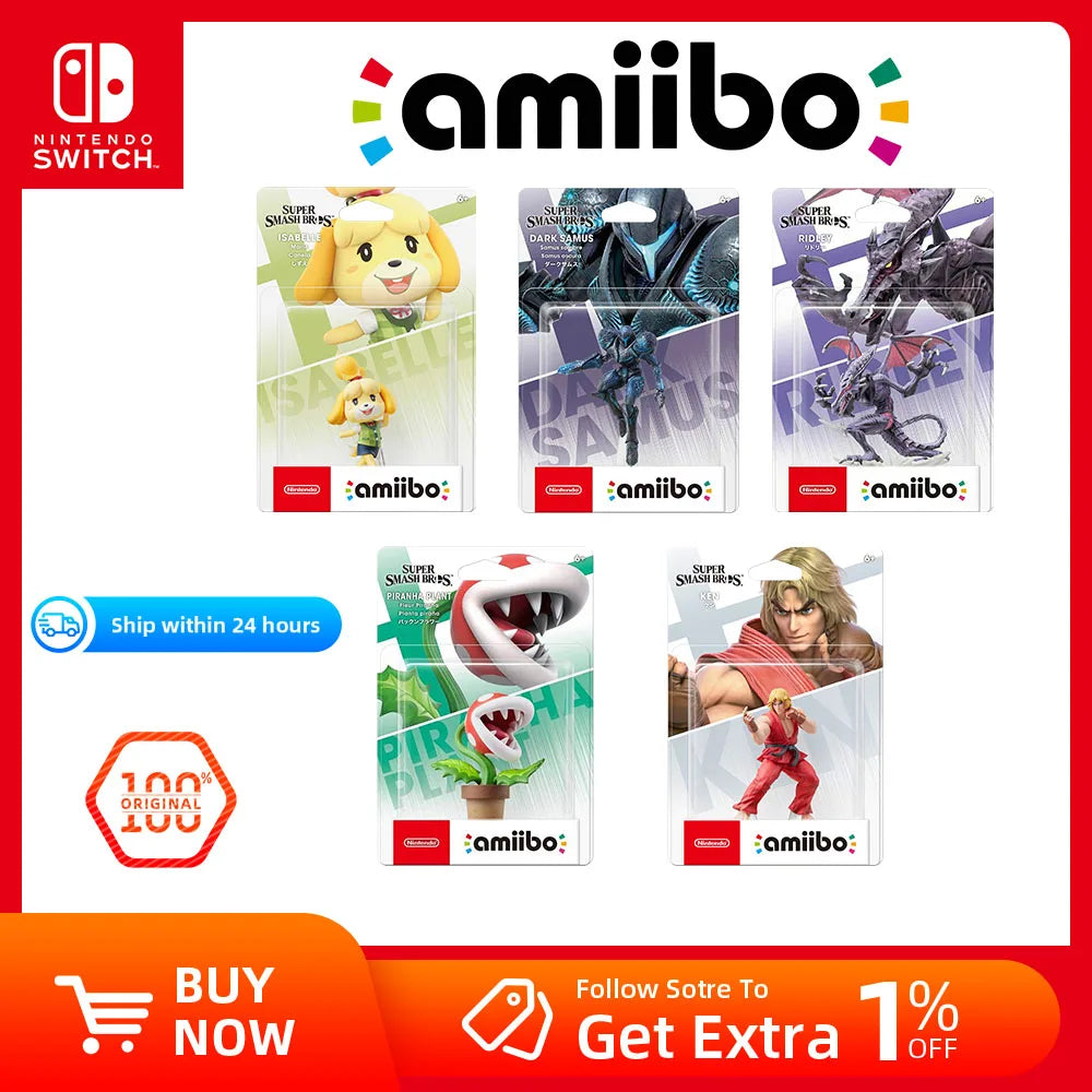 Nintendo Switch Amiibo - Super Smash Bros. Series -Isabelle， Ken ，Plranha Plant ，RIDLEY ， DARK SAMUS  -  for Switch OLED