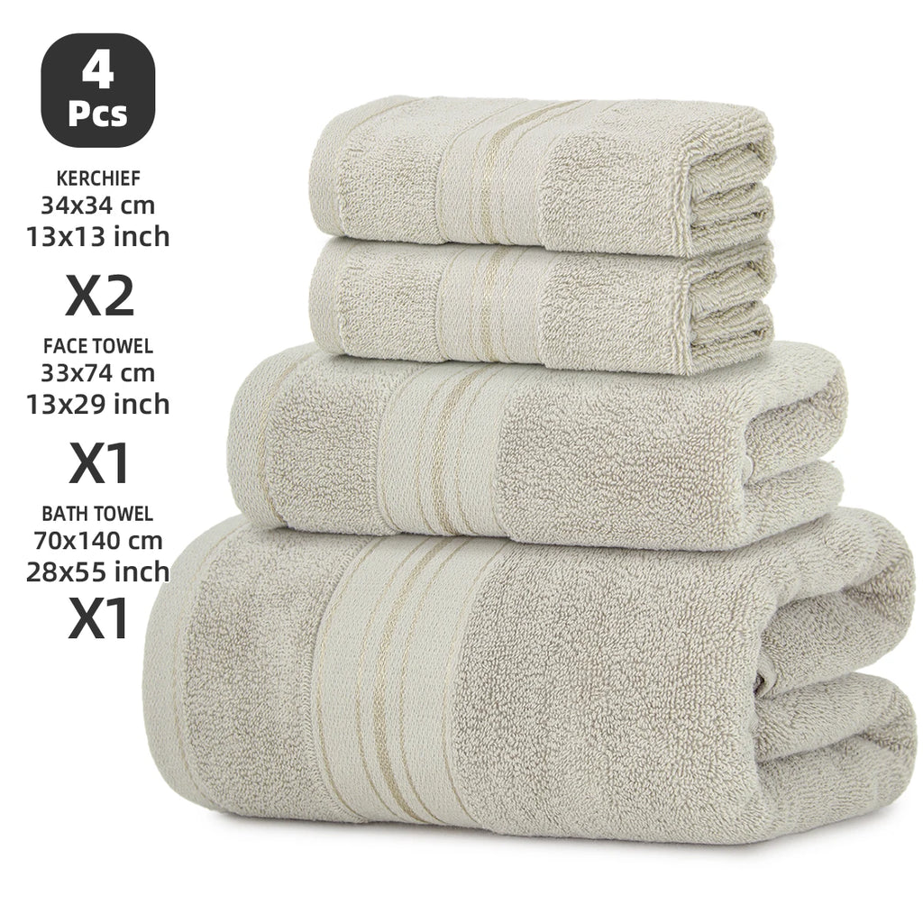 4-Piece Luxury Pure Cotton Bath Towel Set, 1 Bath Towel + 1 Face Towel + 2 Washcloths, Soft and Comfortable, Highly Absorbent, 100% Cotton Towels, Bathroom Decoration Accessories, Daily Use Towels