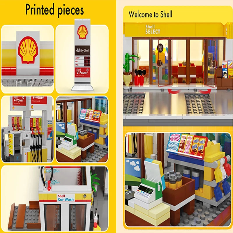 CaDA DIY Shell Retail Station C66026W Car Wash Gas Station Car Building Block USB Lighting Build Bricks Gift Toys For Children