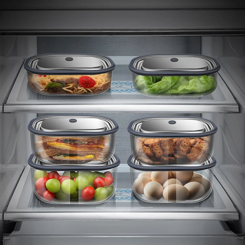 Food Grade High Borosilicate Glass Lunch Box Microwave Oven Insulation Bento Box Fruit Sealed Box Silicone Pad Square Lunch Box