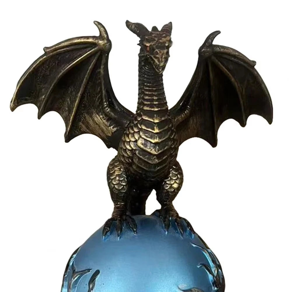USB Powered Dragon Orb Mood Lamp, Dark Fantasy Resin Dragon Statue Figurine, Gothic Desktop Decor Gift for Men