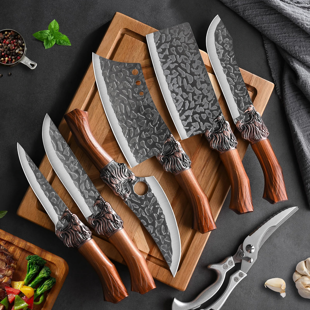 Professional forged stainless steel kitchen knife set 7-piece/3-piece - includes boning knife, slicing knife, carving knife, fish knife and butcher knife well as scissors, ultra-sharp durable knives.