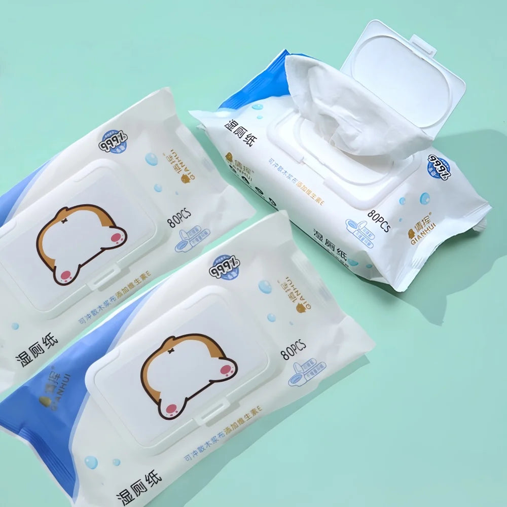 80 Pieces/Pack, Wet Toilet Paper, for Men and Women to Clean Their Private Parts, Wipe Their Buttocks, Antibacterial Toilet Wet