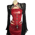 Red Gothic Dress for Women Y2K Rave Cyber Punk Rock Goth Cross with Spikes Scene Emo ALT Grunge Rave Festival E-Girls Clothing