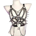 Women's Black Skull Grunge Goth Halter Top Punk Rock Spikes Cross Chain Studded Y2K Emo Harajuk Shirt for Gothic ALT Clothing