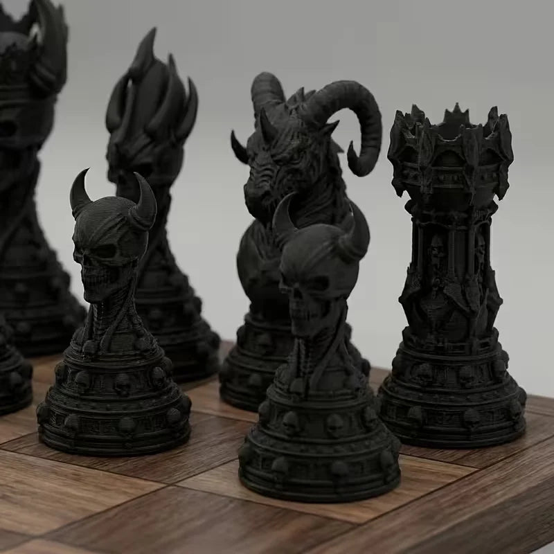 16 Pcs Gothic Demon-Themed Chess Set with Demonic Sculpted Pieces Desktop Decorative Ornaments