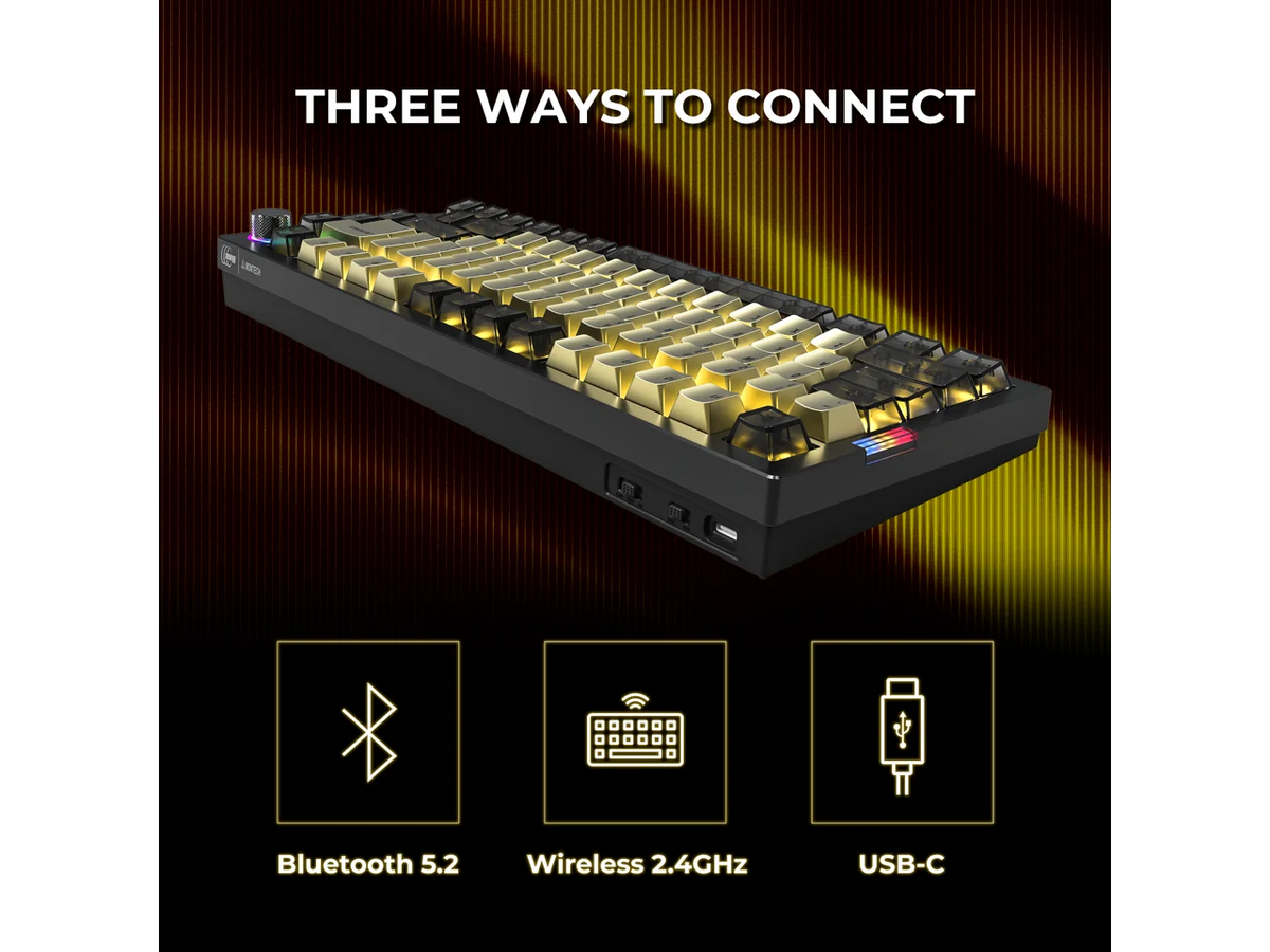MONTECH MKey Pro Newegg 25th Anniversary Limited Gold Edition Mechanical Gaming Keyboard, Tri-Mode Bluetooth 5.2 / 2.4GHz Wireless / USB-C Wired, 75% Layout, Hot-Swappable, VIA/QMK, Gateron G Pro 3.0