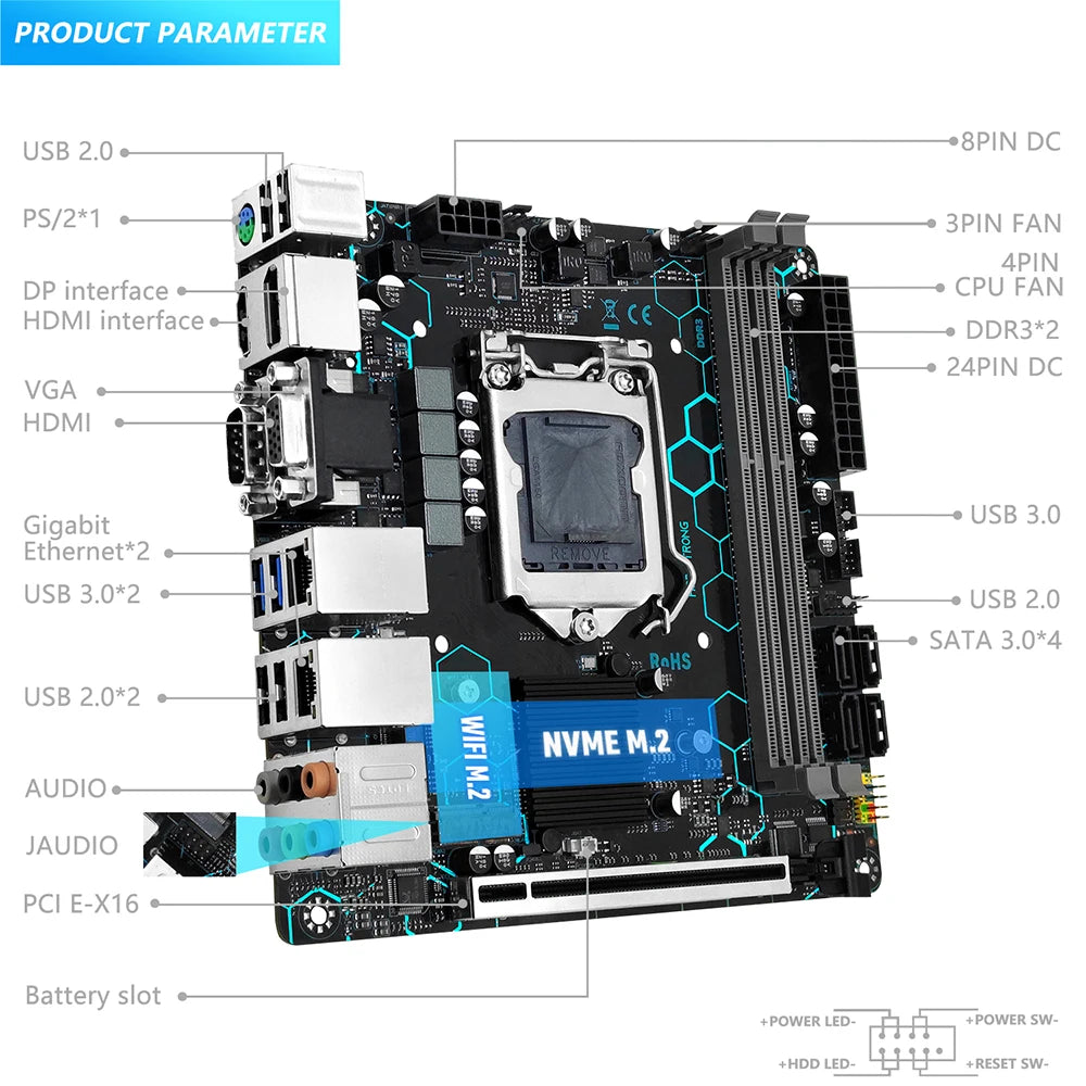 MACHINIST H97 STRONG ITX Motherboard LGA 1150 Support Core I7/i5/i3/E3 CPU DDR3 RAM NVME M.2 VGA/HDMI/DP/COM WIFI M.2
