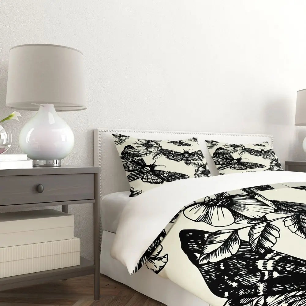 Gothic Moth Flower Duvet Cover Set Skull Butterfly Print Bedding Set Microfiber Aesthetic Home Decor Bedroom Comforter