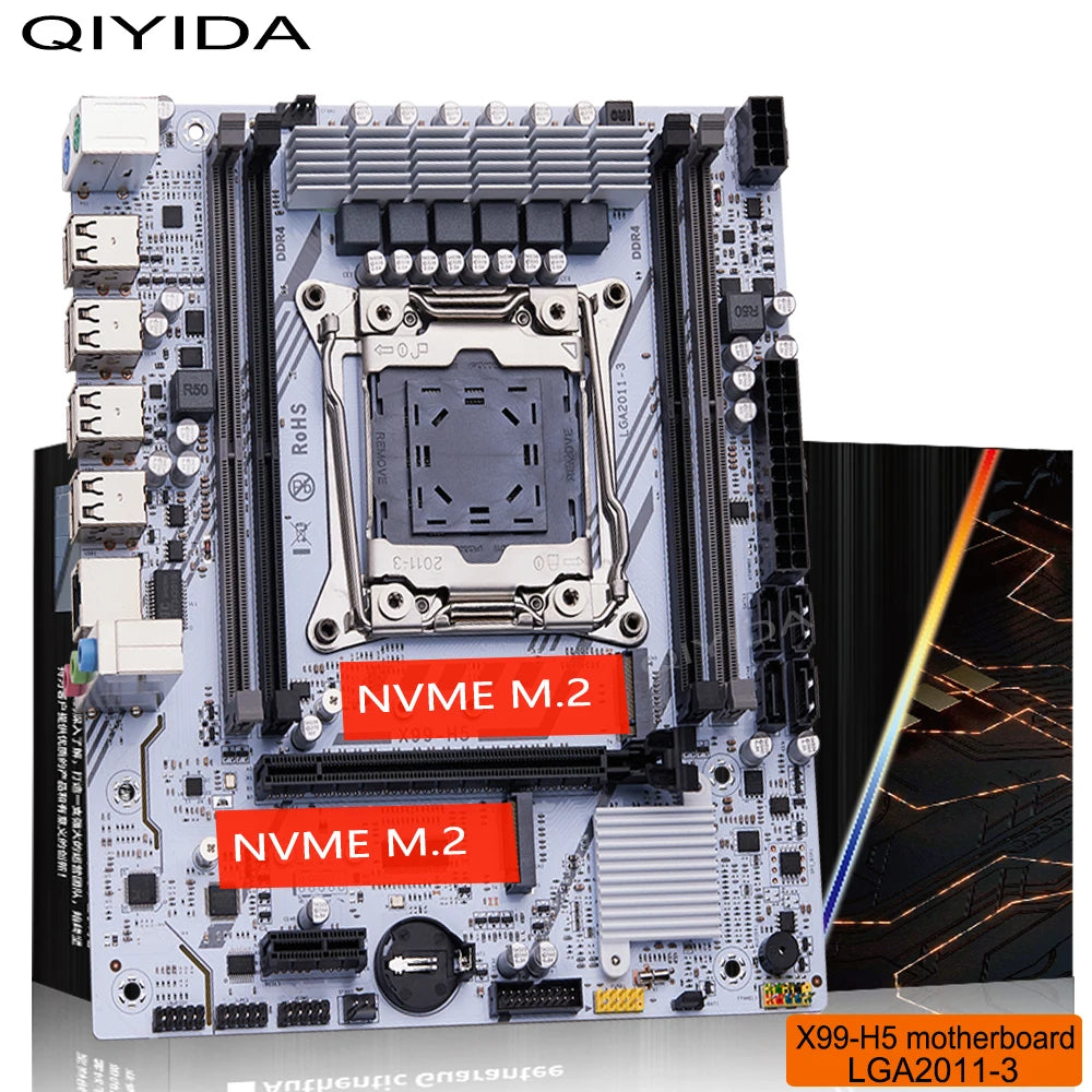 QIYIDA X99 Gaming Motherboard Kit with Xeon E5 2680 V4 DDR4 16GB=8Gx2 RAM M.2 NVME SATA USB for Desktop PC