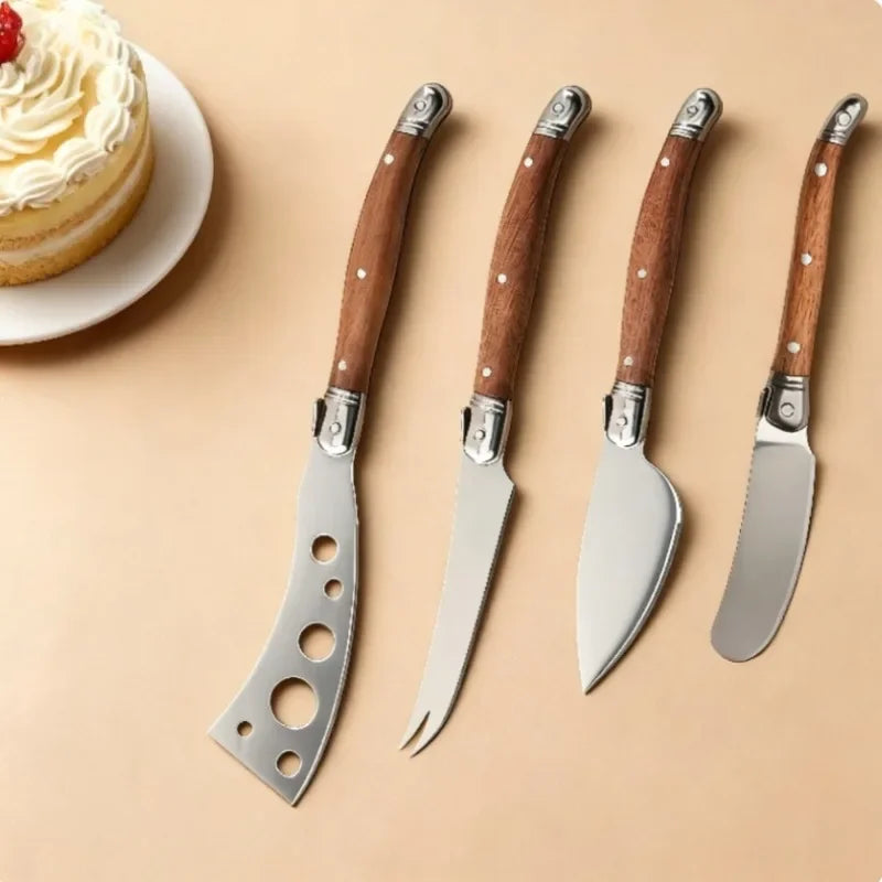 4Pcs Cheese Cleaver & Cheese Slicer Set, Pronged Serving Knives for Home Party Food Preparation