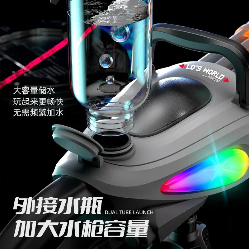 Automatic Gatling Water Gun Toy Double Rotating Gun Barrel with Light Spray Water Pistol Blaster Pool Outdoor Toy for Kids Adult