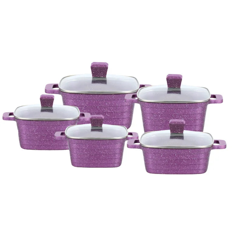 Square pot 10-piece set non-stick pan aluminum die-cast pot set horizontal stripe square soup pot