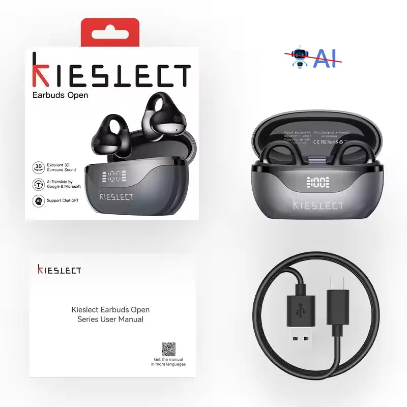 سماعات أذن لاسلكية KIESLECT تعمل بتقنية البلوتوث 5.4 مع شاشة رقمية LED، مثالية للرياضة والجري، وتدعم تقنية الذكاء الاصطناعي الذكي