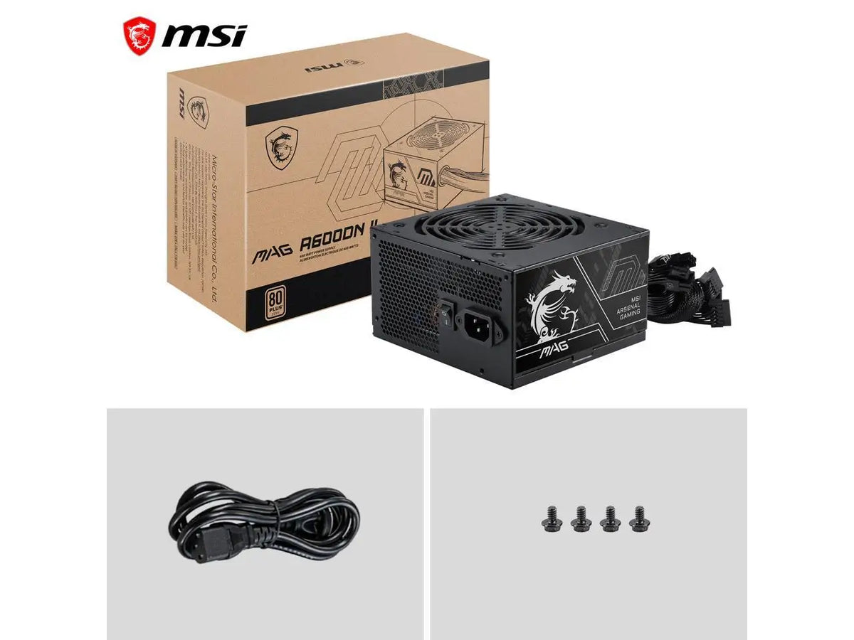 MSI MAG A600DN II Power Supply Unit, 600W, 80 PLUS Standard, ATX PSU, Black Flat Cables