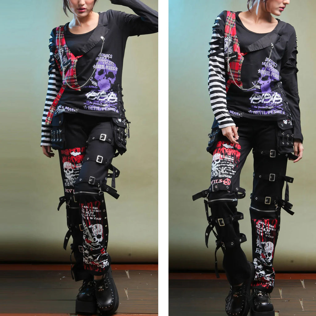 Y2k Jeans Pants Men Men's Jeans Punk Retro Skull Pattern Skeleton Gothic kill Matt Rock Printing Graffiti Straight Pants Neutral
