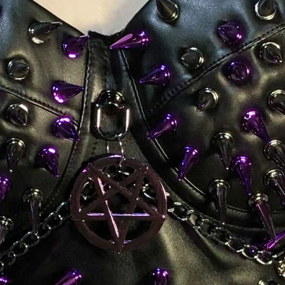 Emo Teen Kawaii Grunge Club Wear Gothic Y2K Vegan Leather TOPS Goth DIY Harajuku Punk Rock Purple Studded E-Girls Eco 90s Fairy