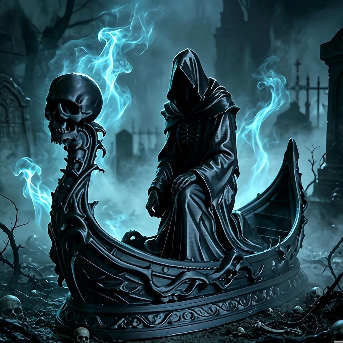 3D‑Printed Charon Ferryman Statue, Black Death Ship Skull Sculpture, Gothic Dark Myth Home Decor, Easter Birthday Souvenir Gift