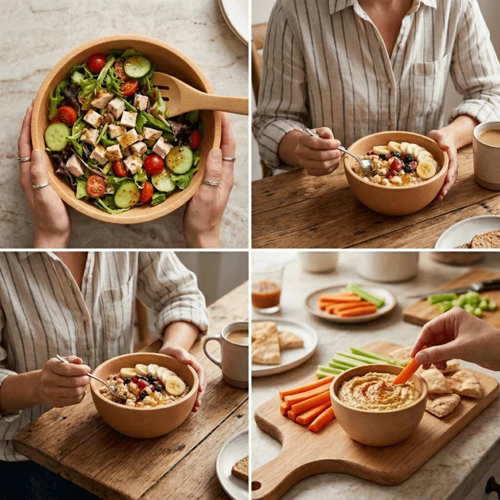 Multi Purpose Wooden Rice Bowl Whole Carved Smooth Soup Bowl Round edge Thickened Wood Tableware Soup Meal