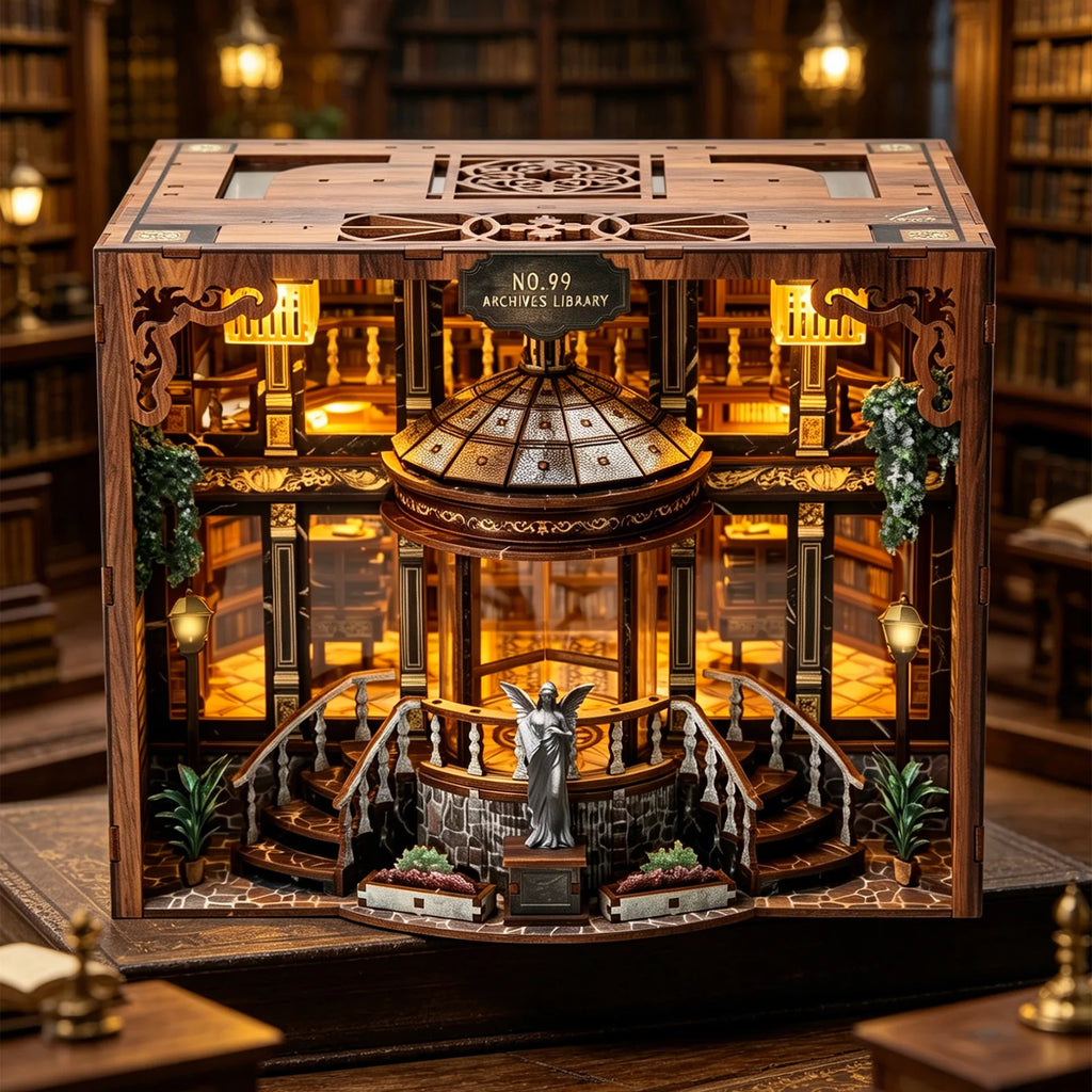 NEW DIY Book Nook Wooden Miniature Model Kits No.99 Archive Library Bookend 3D Puzzle for Friends Birthday Gifts