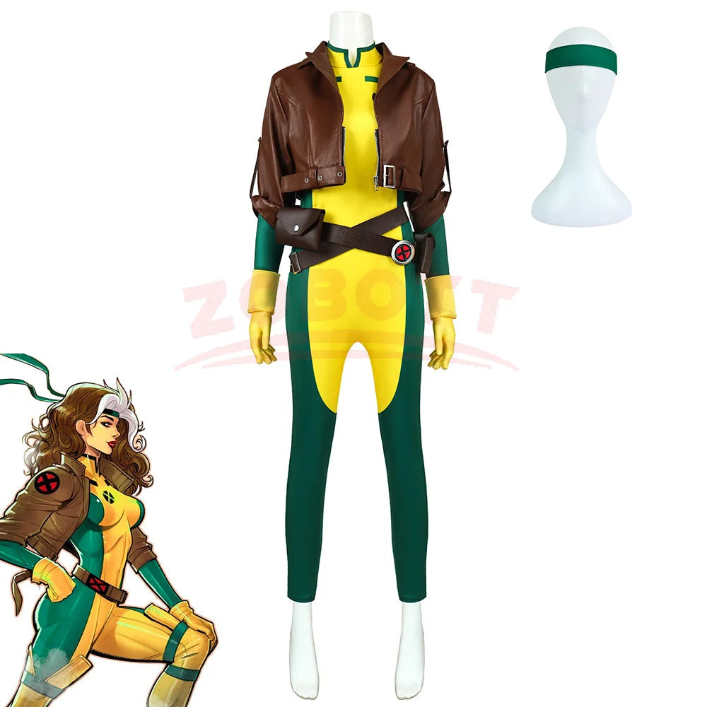 Rogue Cosplay Costume Fantasia X 97 Roleplay Jumpsuit Coat Belt Outfits Halloween Carnival Party Clothing