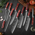 Japanese Santoku Knife 10pcs Damascus Pattern Knives Set Chef's Knife Boning Knife Meat Cleaver Vegetable Slicing Knives