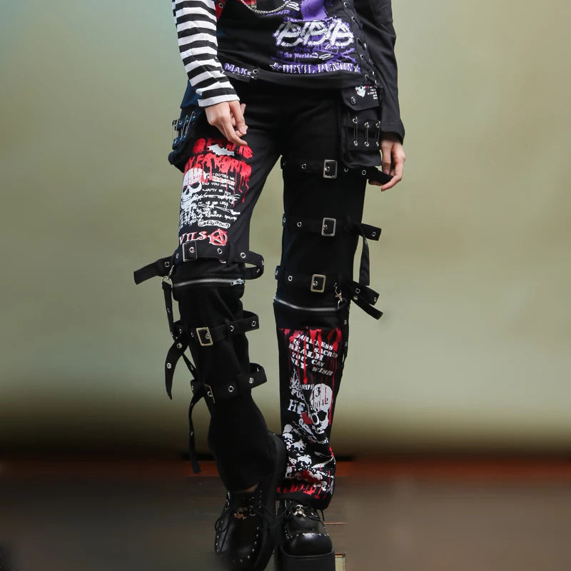 Y2k Jeans Pants Men Men's Jeans Punk Retro Skull Pattern Skeleton Gothic kill Matt Rock Printing Graffiti Straight Pants Neutral