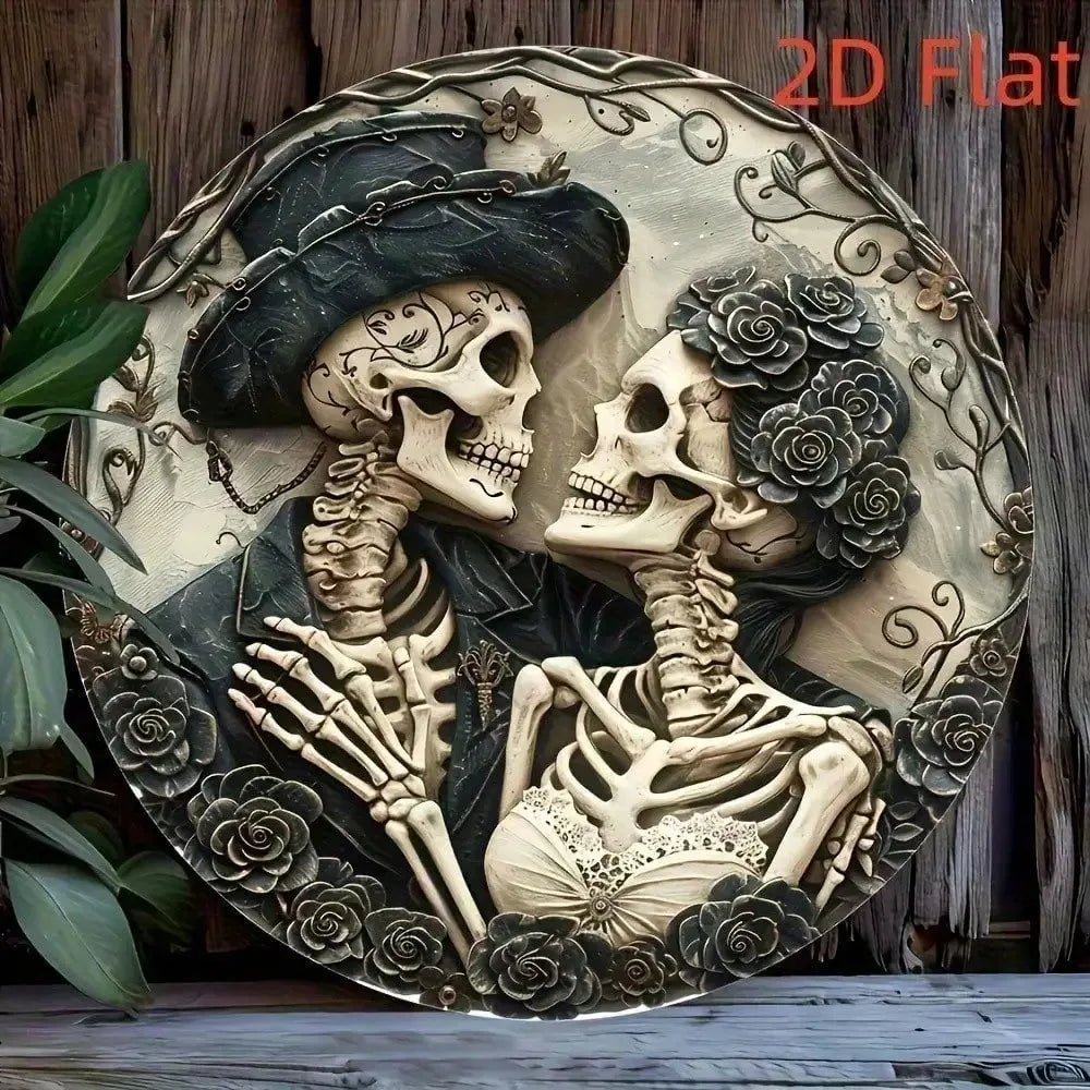 Gothic Skull Wall Decor Skeleton Art Plaque Dia de los Muertos Sign Unique Gift