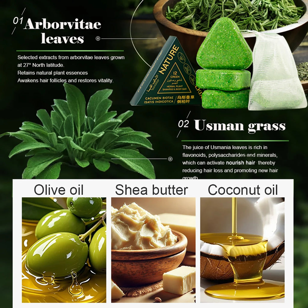 LKIAE Anti-Hair Loss Soap, With Natural Arborvitae Leaves, Usman Grass, Reduce Dandruff, Cleansing, Promote Hair Growth, Smooth