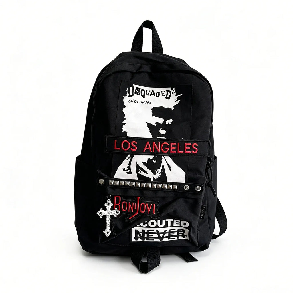 Goth Backpack Rock Punk Large Capacity Backpack Black High Street American School Bag