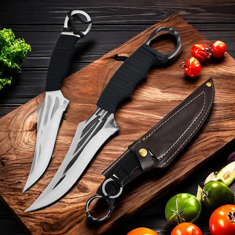 Forged 2pcs/set Boning Knife Kitchen Meat Cleaver Chef Knife Butcher Knife Barbecue Fishing Cutting Tools with Sheath