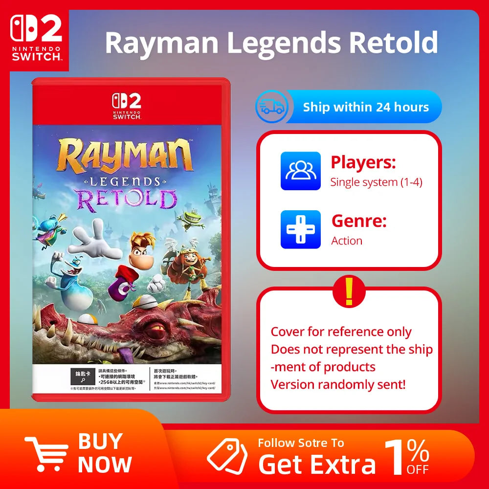 Nintendo Switch 2 Game - Rayman Legends Retold- Games Physical Cartridge for Nintendo Switch OLED Lite