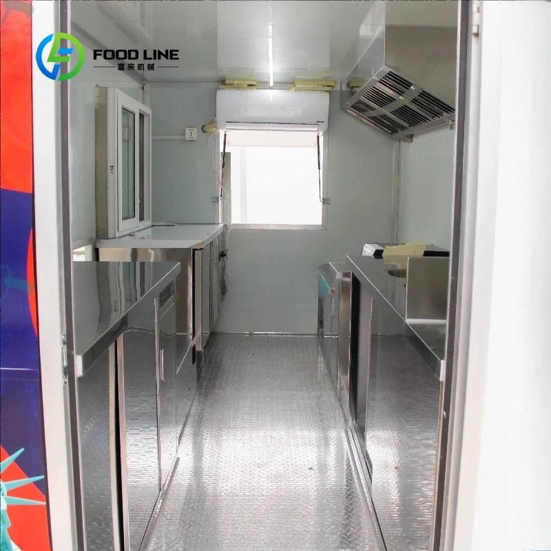 Customized Fully Equipped Ice Cream Food Truck Mobile Square Trailer with Full Kitchen for Hotdogs Candy Taco Pizza
