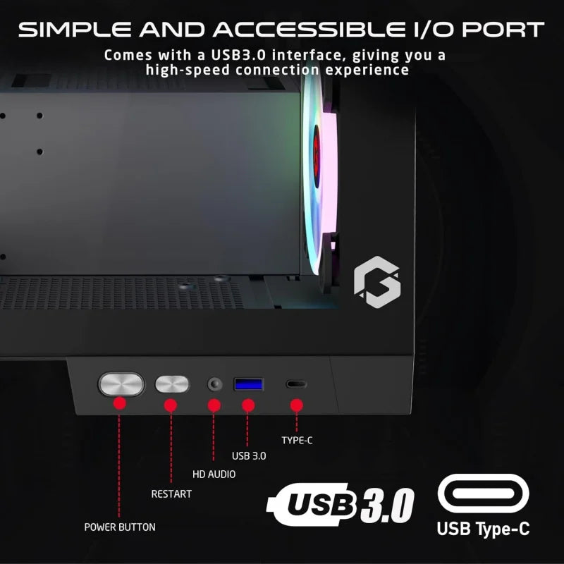 Aotesier Midnight IV Series Mid Tower PC Gaming Case, 120mm ARGB+PWM Lighting, Tempered Glass, Pre-installed 7 RGB Cooling Fans
