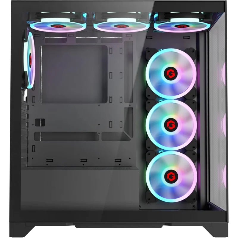 Aotesier Midnight IV Series Mid Tower PC Gaming Case, 120mm ARGB+PWM Lighting, Tempered Glass, Pre-installed 7 RGB Cooling Fans