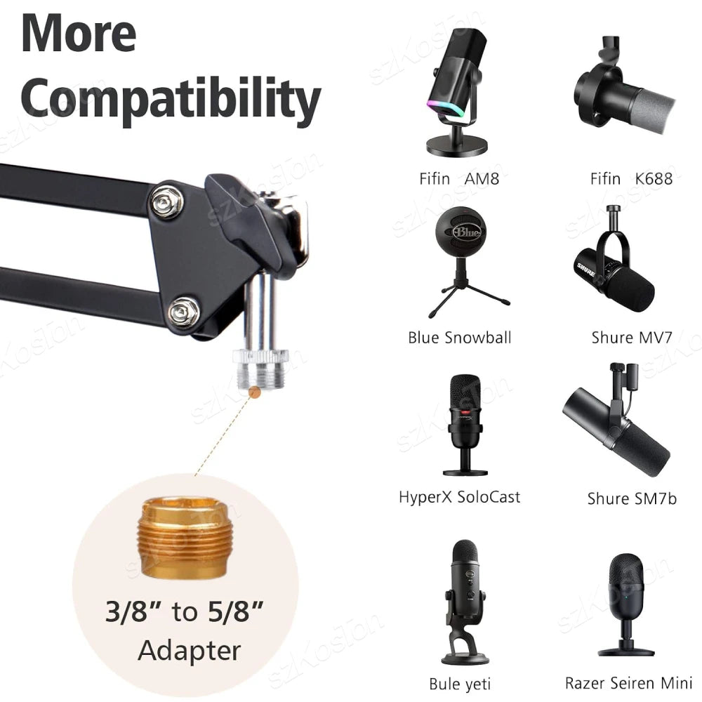 Universal Microphone Stand Kits Microphone Suspension Scissor Boom Arm with Pop Filter for Shure SM7B SM58 AM8 A8 A6V K658 Mic