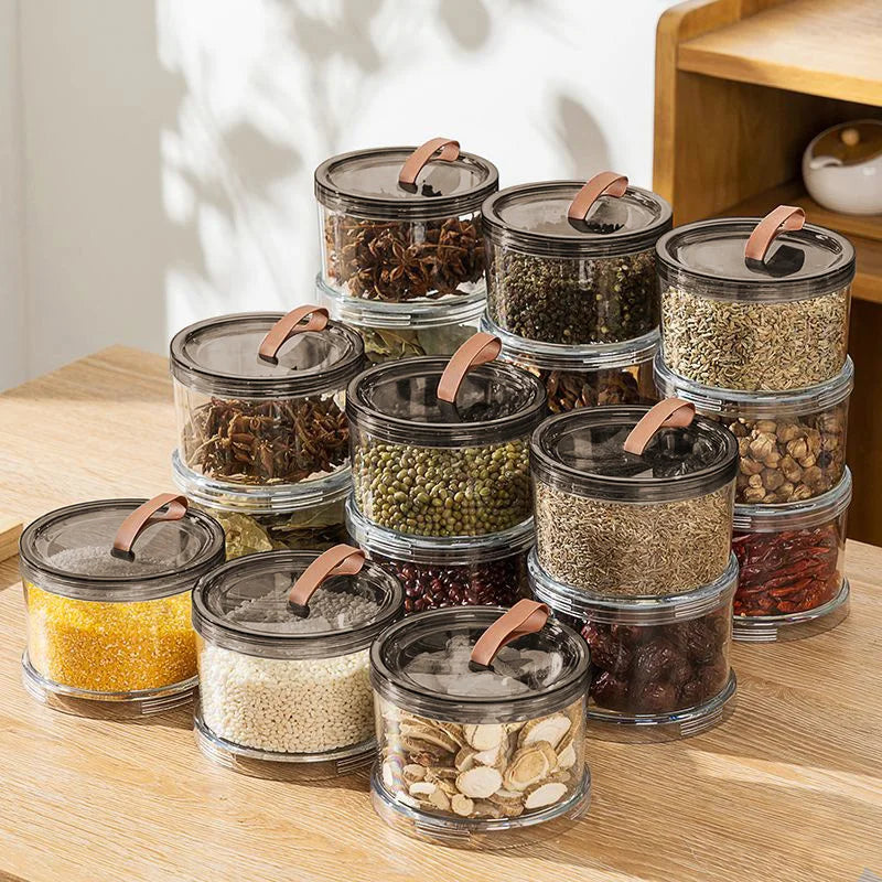 Kitchen 1/2/3 Layers Seasoning Jar Spices Storage Box Clear PP Material Sealed Food Container with Lid Cabinet Organizer