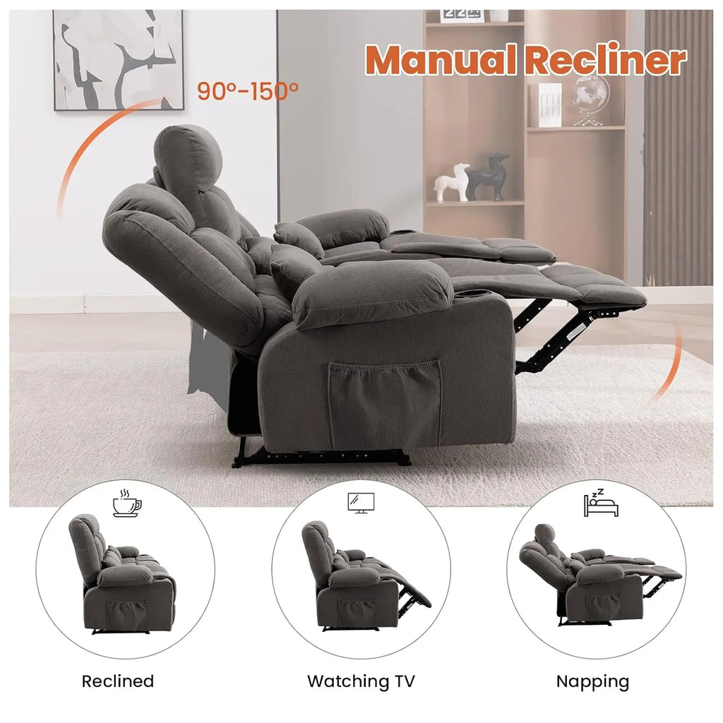 Reclining Sofa with Cup Holders for Living Room 3 Seat Manual Sofa Recliner with Side Pocket, Customized
