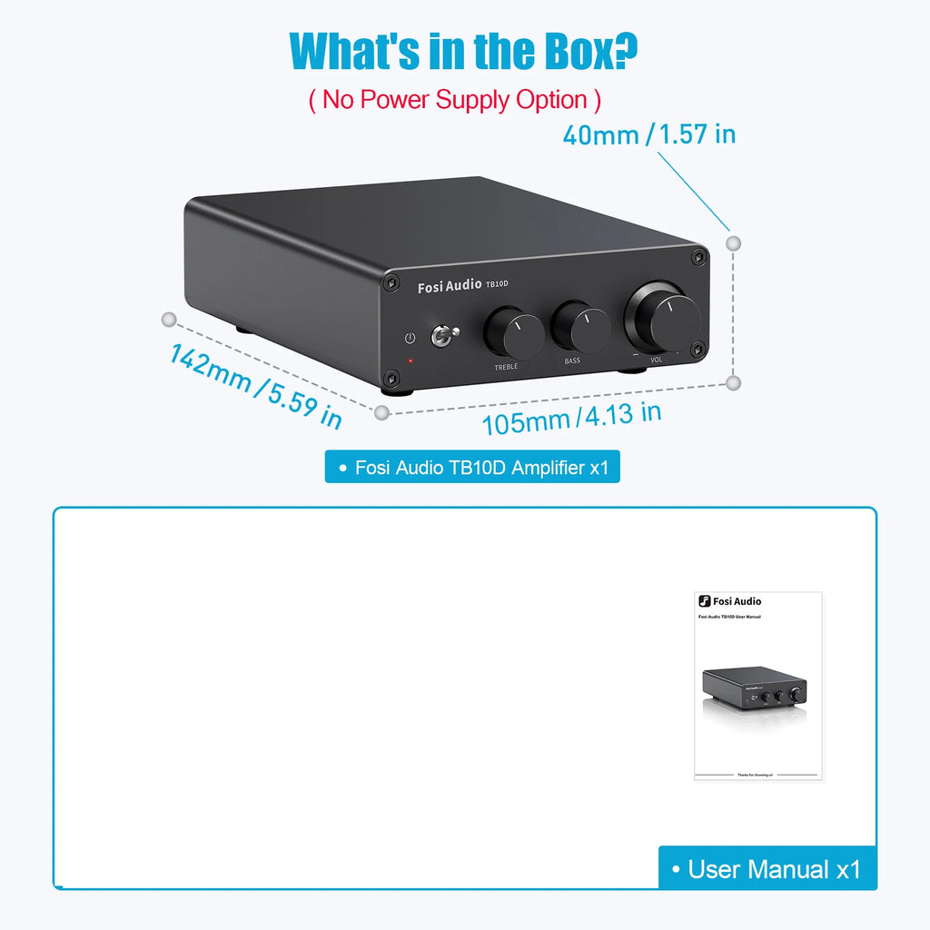 Fosi Audio TB10D HiFi Power Amplifier 300Wx2 TPA3255 Class D Stereo Amp With Treble Bass For Home Speaker